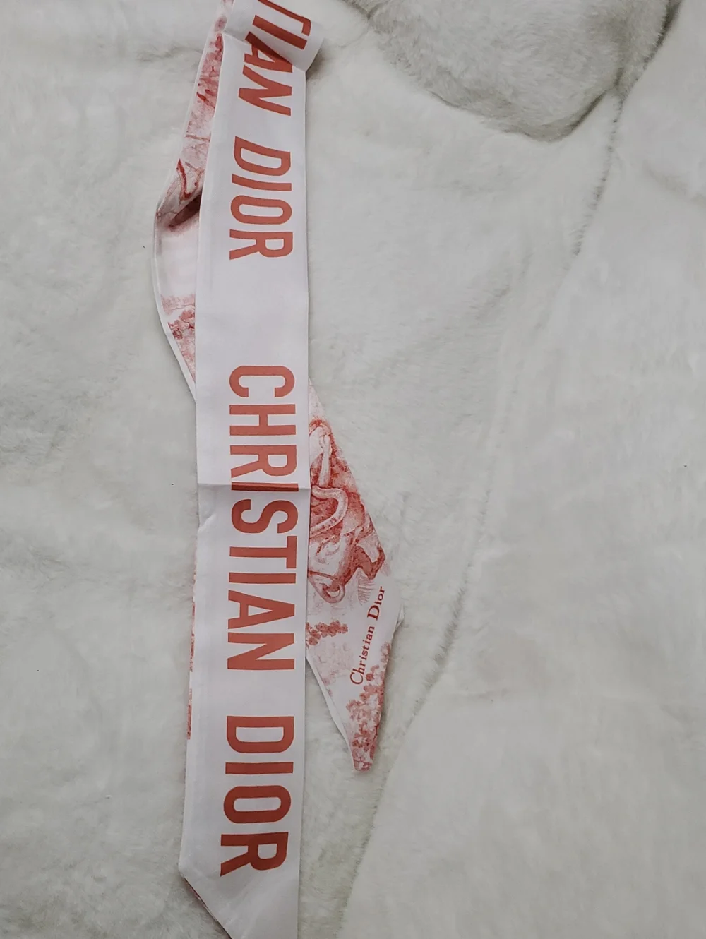 Bag Accessorie Dior Toile Twilly Scarf in Coral-Pink and White